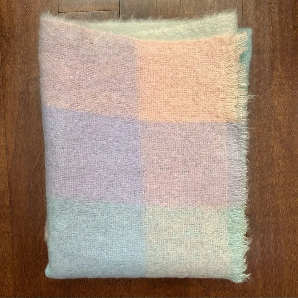 Donegal Design Mohair & Wool Blanket in a Dreamy Pastel Plaid, Made in Ireland